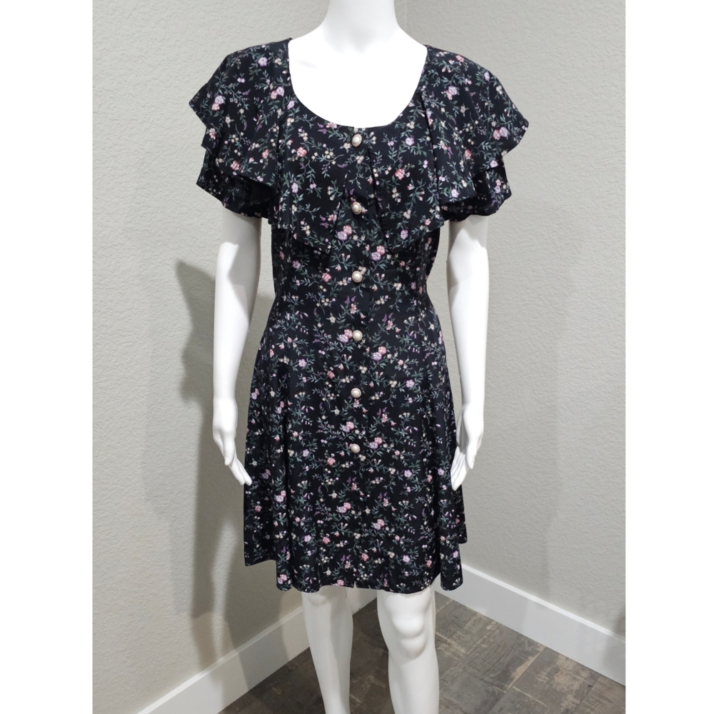 Vintage 80s/90s Floral Black Dress